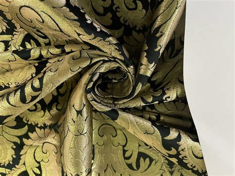 Silk Brocade fabric Black with metallic gold, and white metallic 